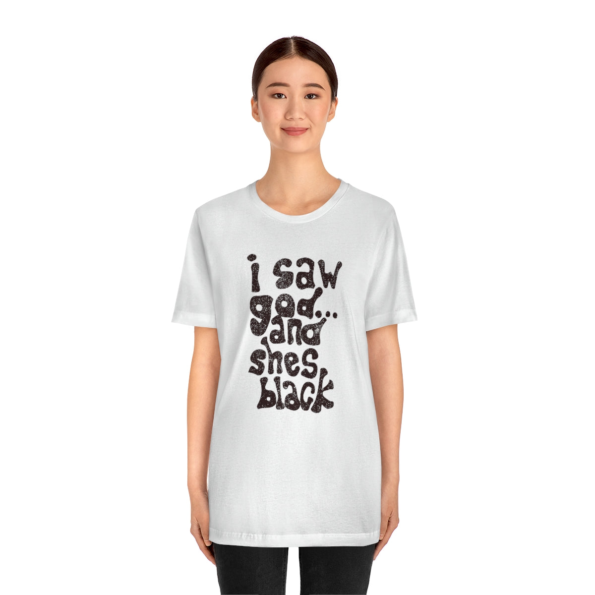 I Saw God & She’s Black Tee (negra) // Unisex Jersey Short Sleeve Tee