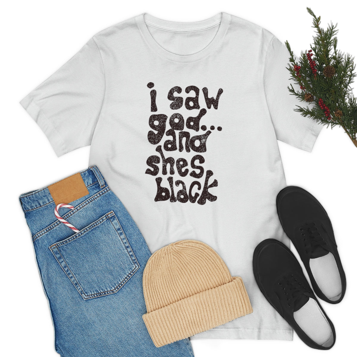 I Saw God & She’s Black Tee (negra) // Unisex Jersey Short Sleeve Tee