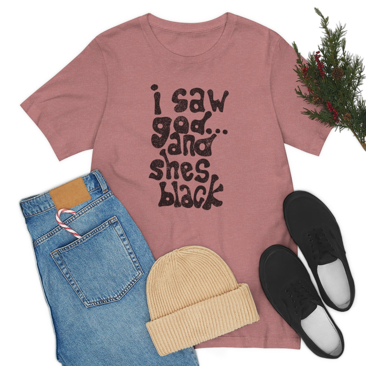 I Saw God & She’s Black Tee (negra) // Unisex Jersey Short Sleeve Tee