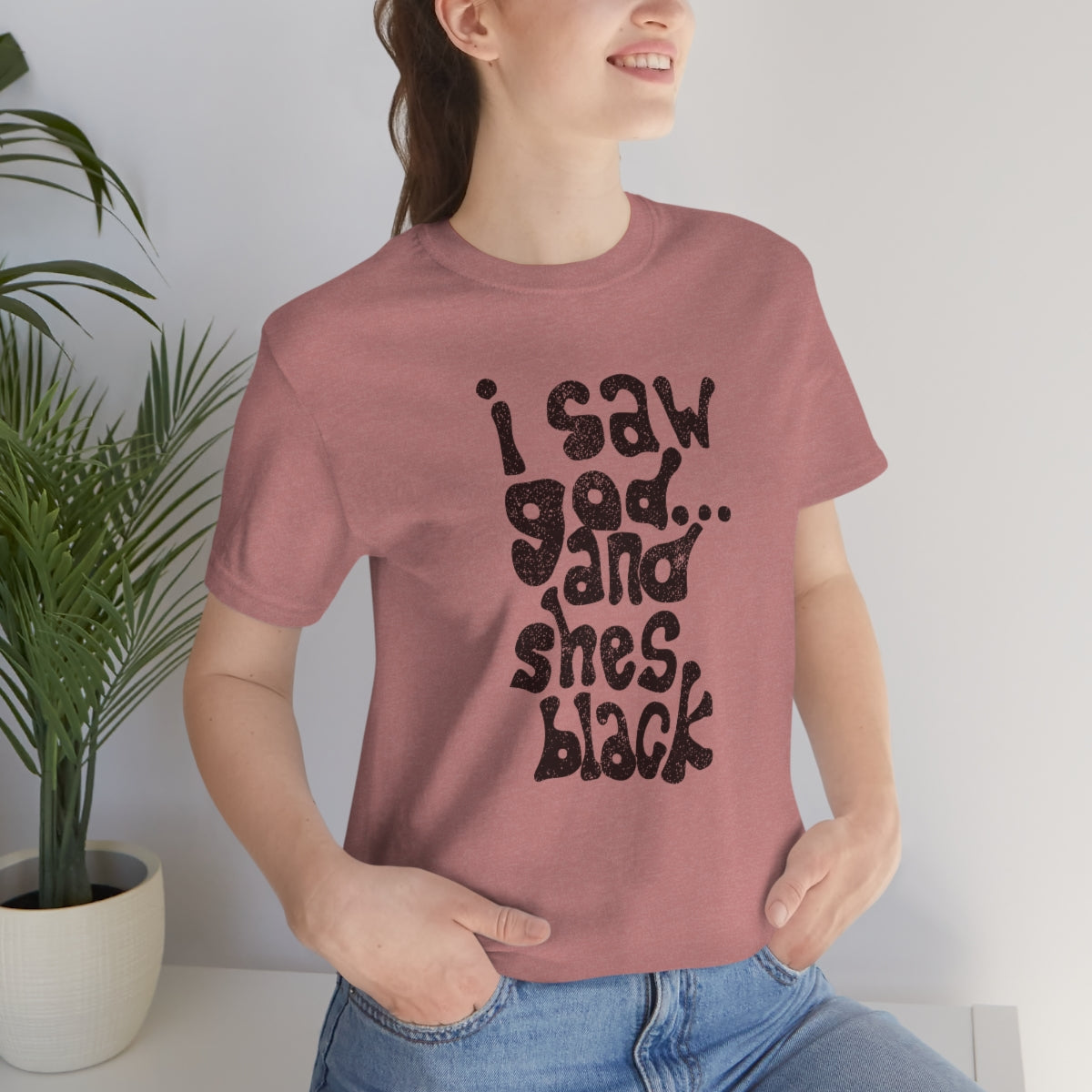 I Saw God & She’s Black Tee (negra) // Unisex Jersey Short Sleeve Tee