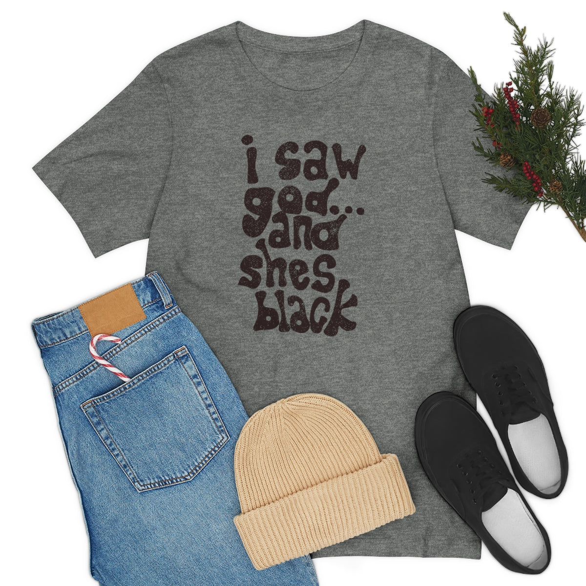 I Saw God & She’s Black Tee (negra) // Unisex Jersey Short Sleeve Tee